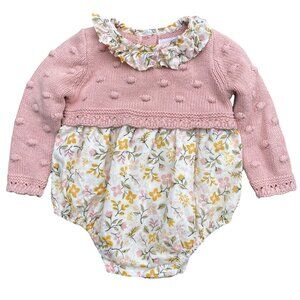 Shabby Chic Baby Girl Pink Knit Sweater Floral Bloomer One-Piece Outfit-0-3mos